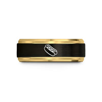 personalized couple ring set – black & gold tungsten hot dog wedding band