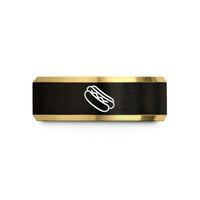 matching rings for partners – black & gold tungsten hot dog wedding band