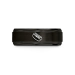 engraved rings for couples – black & rose gold tungsten hot dog wedding band
