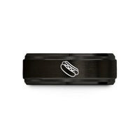 engraved rings for couples – black & rose gold tungsten hot dog wedding band