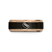 couple tungsten ring set – black & rose gold tungsten hot dog wedding band