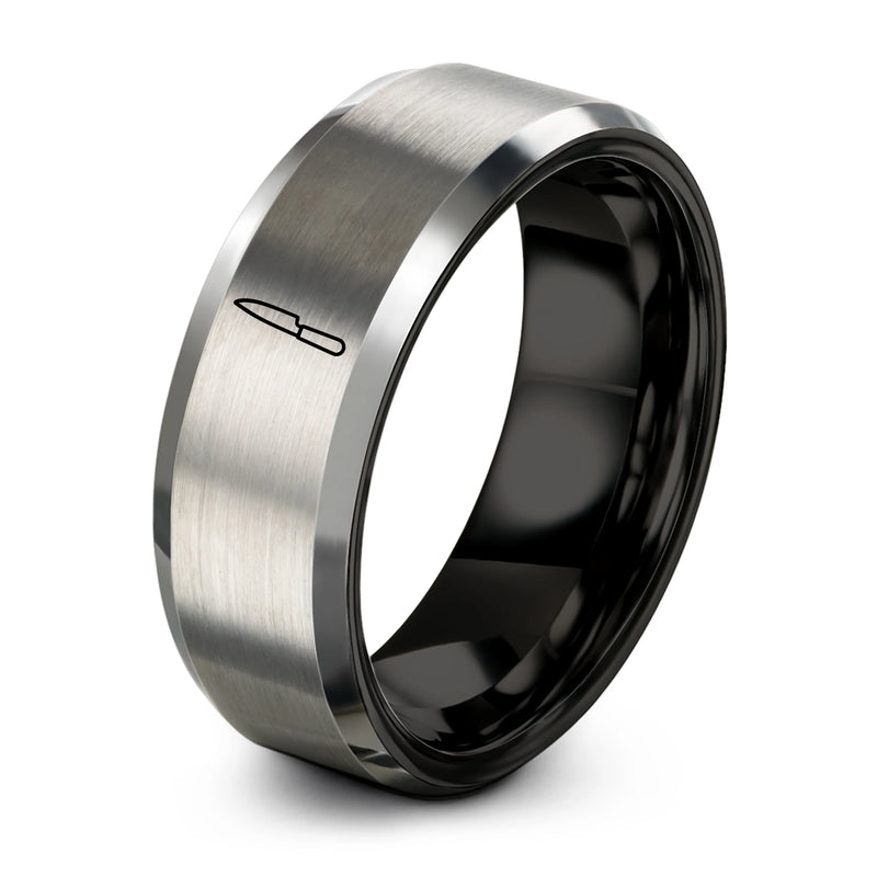 Table Knife – Tungsten Wedding Band, 8 mm, Grey, Black Comfort-Fit Unisex