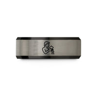 engraved rings for him – black & blue & gray tungsten aquarius wedding band