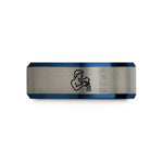 matching couple rings set – black & blue & gray tungsten aquarius wedding band