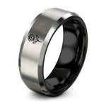unique present for pairs – black & silver tungsten single bloom ring