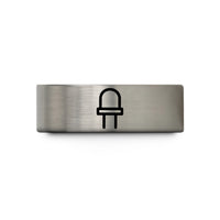 custom engraved pairs rings – blue & grey tungsten led wedding band