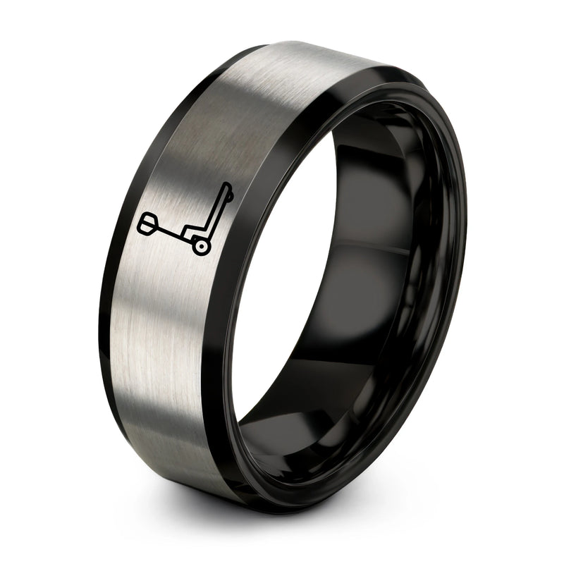 Pallet Jack – Tungsten Wedding Band, 8 mm, Black, Grey Comfort-Fit Unisex