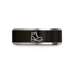 engraved rings for couples – black & grey tungsten steel toe boot wedding band