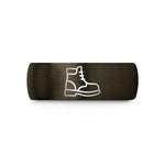 engraved rings for couples – gunmetal & black tungsten steel toe boot wedding band