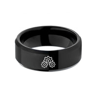 unisex wedding ring set – black tungsten gear train wedding band