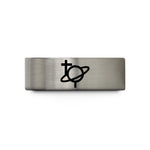 matching couples wedding rings – black & blue & grey tungsten saturn planet glyph wedding band