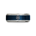 engraved matching ring sets – blue & gray tungsten tesseract cube wedding band