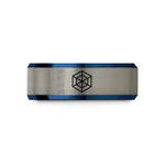 engraved matching ring sets – blue & grey tungsten tesseract cube wedding band