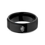 matching couple rings silver – black tungsten crowned dragon wedding band