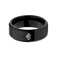 matching couple rings silver – black tungsten crowned dragon wedding band