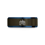 unisex wedding band set – gunmetal & blue tungsten city skyline car wedding band