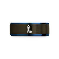 matching couple ring bands – gunmetal & blue tungsten paddleboard sup wedding band