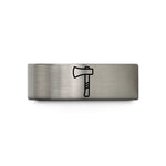 engraved couples wedding band – blue & gray tungsten tomahawk wedding band