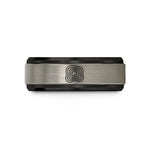 custom engraved present rings – black & grey tungsten isobar lines wedding band