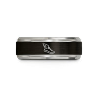 matching wedding bands – black & blue & gray tungsten winged shoe wedding band