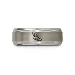 unisex promise rings – blue & grey tungsten winged shoe wedding band