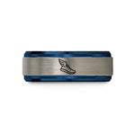 unisex promise rings – blue & grey tungsten winged shoe wedding band