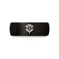 custom engagement ring presents – black & rose gold tungsten yarrow wedding band