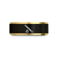 engraved promise rings set – black & gold tungsten cello bow rosin wedding band
