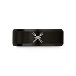 engraved couple ring sets – black tungsten crossed oars rope wedding band
