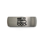 unisex engagement ring set – gunmetal & gray tungsten steam locomotive wedding band