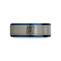 matching couple ring set – black & blue & silver tungsten bass angler hookset wedding band