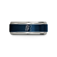 tungsten wedding band men – blue & gray tungsten bass angler hookset wedding band