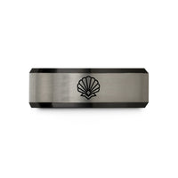 pairs tungsten comfort rings – black & silver tungsten deco scallop wedding band