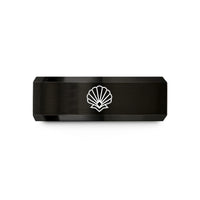 matching wedding bands men – black tungsten deco scallop wedding band