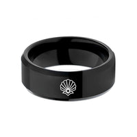 custom couples rings women – black tungsten deco scallop wedding band