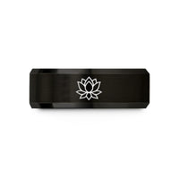 engraved rings for couples – black tungsten lotus blossom wedding band