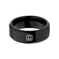 unique engagement rings set – black tungsten lotus blossom wedding band