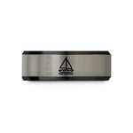 custom engraved rings gift – black & blue & grey tungsten sailboat wedding band