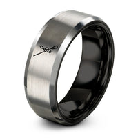 wedding bands for couples – black & gray tungsten conductor baton ring