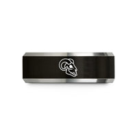 engraved rings for couples – black & grey tungsten ram skull wedding band