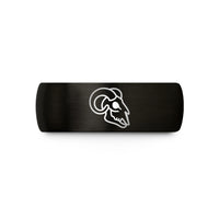 engraved rings for couples – black tungsten ram skull wedding band