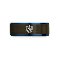 tungsten wedding bands couples – gunmetal & blue tungsten shield lock cybersecurity wedding band