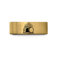 unique promise rings – gold tungsten empty tomb sunrise wedding band