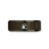 unisex tungsten bands – gunmetal & rose gold tungsten empty tomb sunrise wedding band