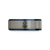 engraved couple ring ideas – black & blue & grey tungsten giant squid wedding band