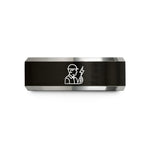custom promise ring sets – black & gray tungsten electrician silhouette wedding band