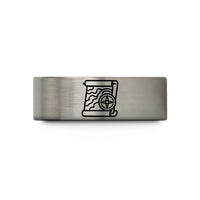 personalized engraved couple rings – blue & gray tungsten map scroll compass wedding band