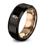 custom engraved wedding band – black & rose gold tungsten microphone clef ring