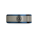 unique couple ring designs – black & blue & gray tungsten alpha flag circle wedding band