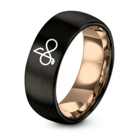 His And Hers Gifts Rings – black & rose gold tungsten infinity music note ring